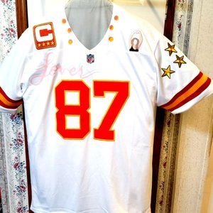 T Swiftie KC 87 Football Jersey With Theme (LOVER) Necklace White/Red Size S